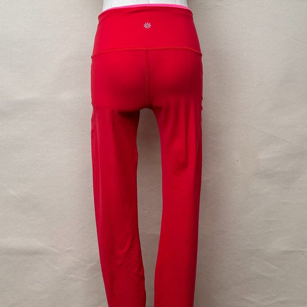 Athleta Women 7/8 Tight Red Leggings, Ventilation Tiny Cut Out Holes Size XS